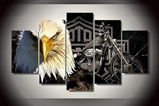 QINQD Quadro multipannello 5 Parti - Poster di Animali Moto Aquila - Grande Stampa su Tela XXL 150X80cm with Cornice in Legno, Casa Soggiorno Arte Parete Decorazione Regalo