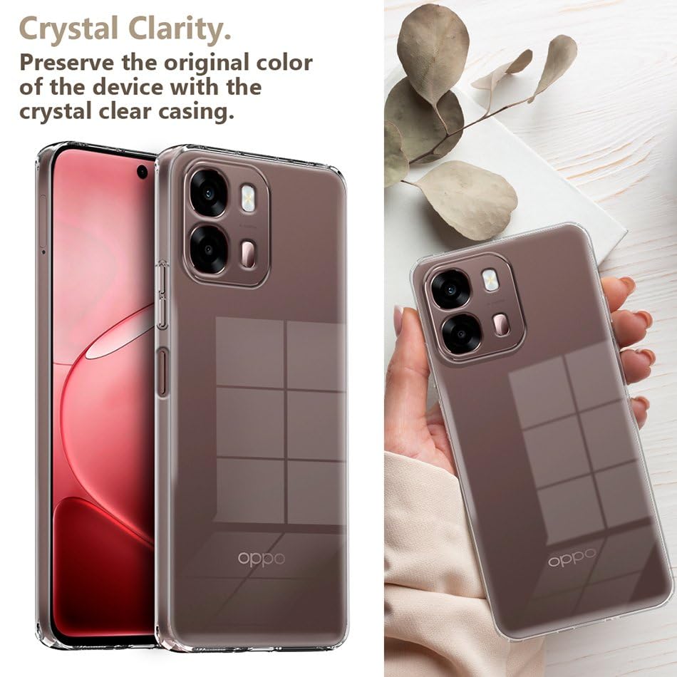 Image of Fashionury Crystal Clear Case for Oppo A6 Pro 5G | Yellowing Resistance | Transparent TPU Silicone | Raised Camera Lips | Slim Transparent Cover