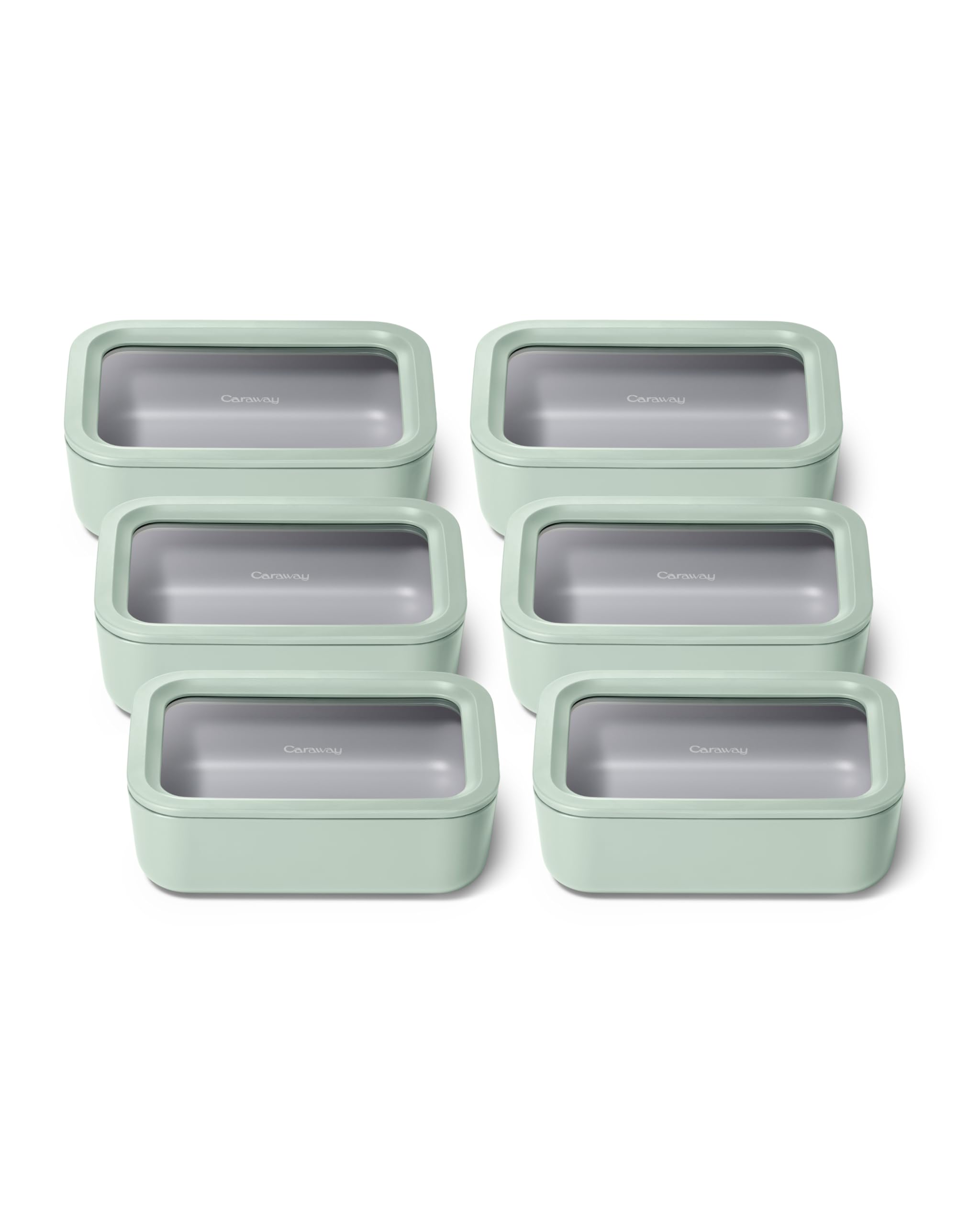 Caraway 6pc Glass Food Storage Set – 6.6 Cup Food Containers (6) - Ceramic Coated - Non Toxic, Non Stick with Lids - Microwave Safe - Mist