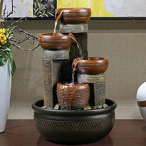 Handunmi 15.7' H 4-Tier Indoor Tabletop Waterfall Fountain with LED Lights Desktop Fountains Calming Sound for Home Office Decor (15.7ihch)