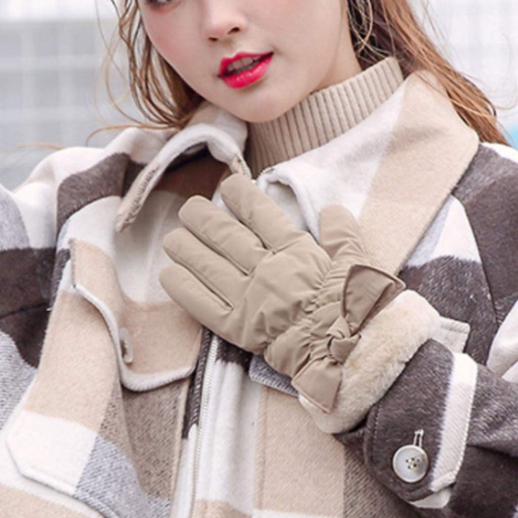 Zksbdxz Gloves,Winter Thermal Warm Lining Snowboarding Ski Gloves Women Waterproof Windproof Skiing Bowknot Snow Mitten