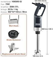 Vista 7 de VEVOR Batidora de inmersión comercial, 750 W 12 pulgadas, mezclador de mano resistente, mezclador de barra de cocina de velocidad variable con hoja