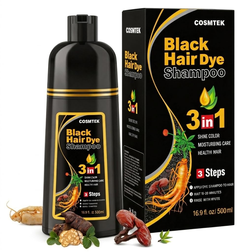 Amazon.com : COSMTEK Black Hair Dye Shampoo for Gray Hair, Semi
