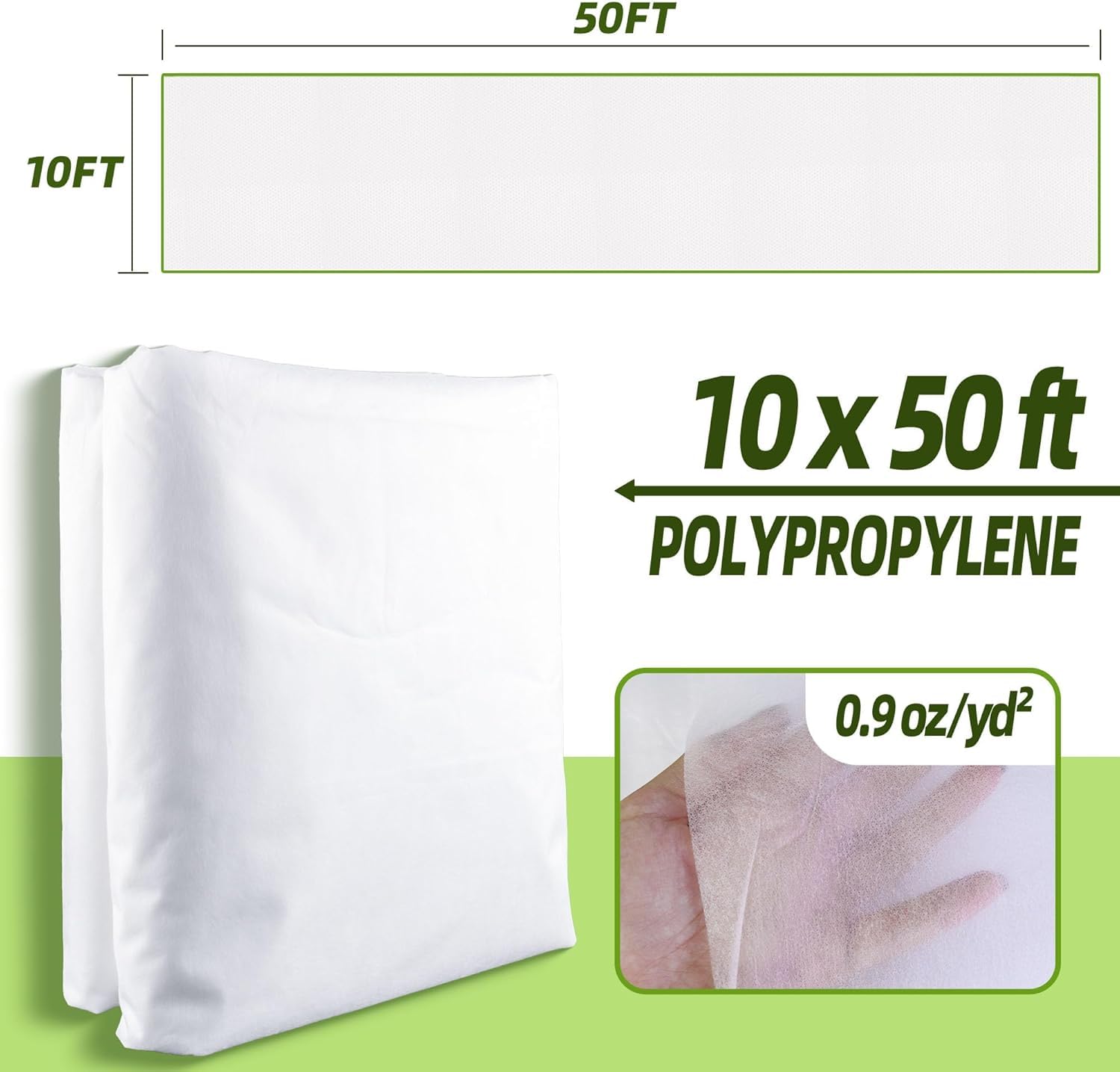 Paquete de 5 cubiertas para plantas de 10 x 50 pies, protección contra la congelación, manta de tela para heladas, cubierta flotante para hileras de invierno, 25.5 g/yd