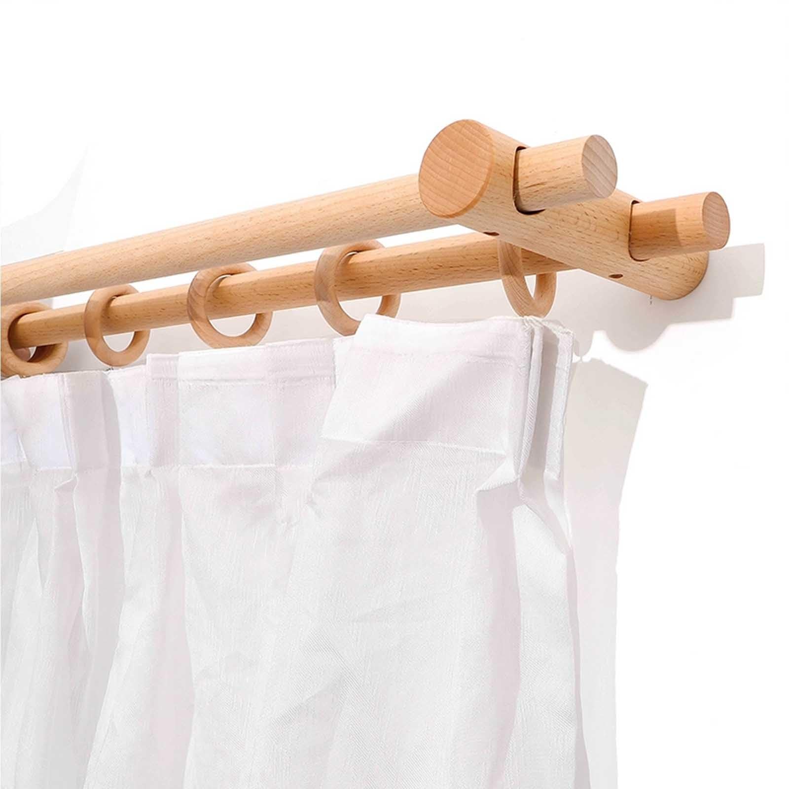 Barra De Cortina De Madera Maciza Simple Y Doble Soporte, 200 cm (78.7 in), Perforada