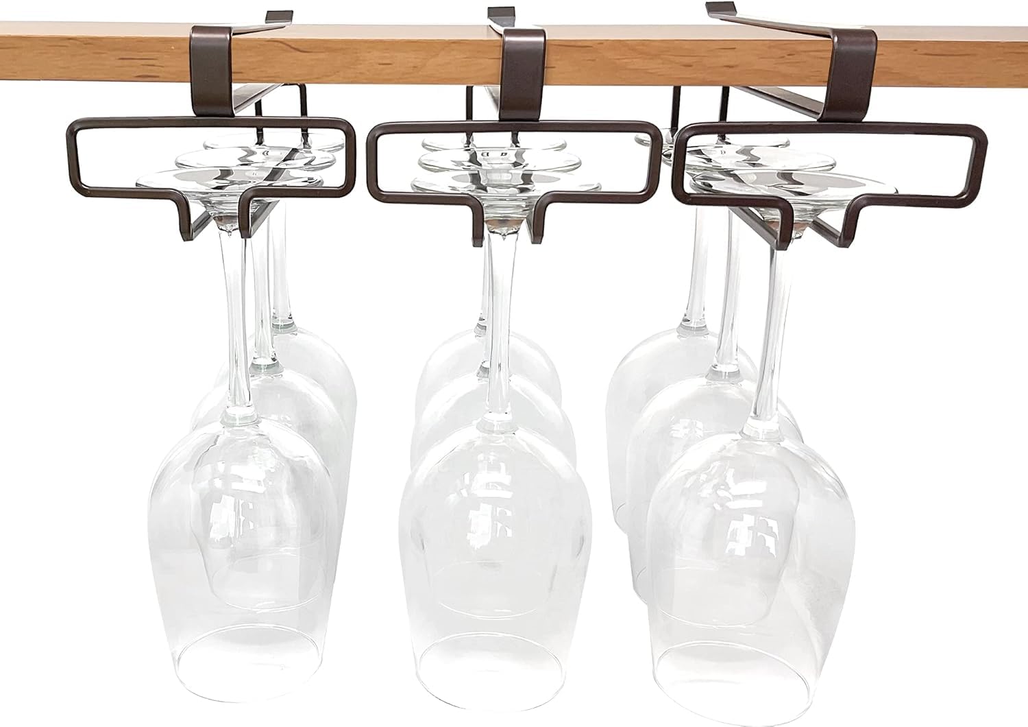 Acrylic Design Art Wine Glass Holder under Shelf, Hanging Wine Glass Rack under Cabinet, No Screw Stemware Rack Hanger, No drilling Wine Glass Storage Organizer, Set of 3-image-33