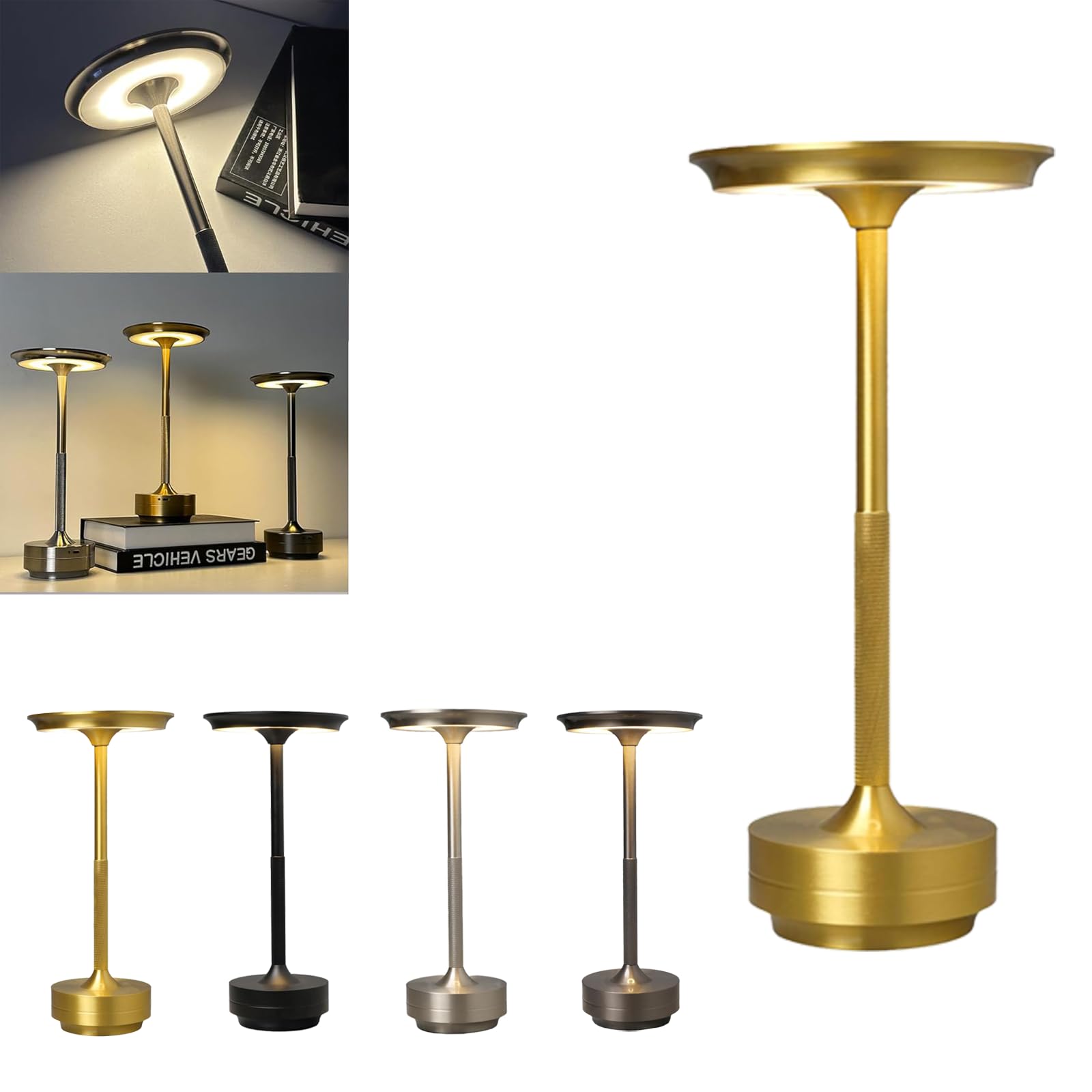 Qudkdhs Gold Sherum Ecolume Cordless Table Lamp, Modern Led Lamp With Touch Control, 3W, 2000Mah Battery, Plated Finish