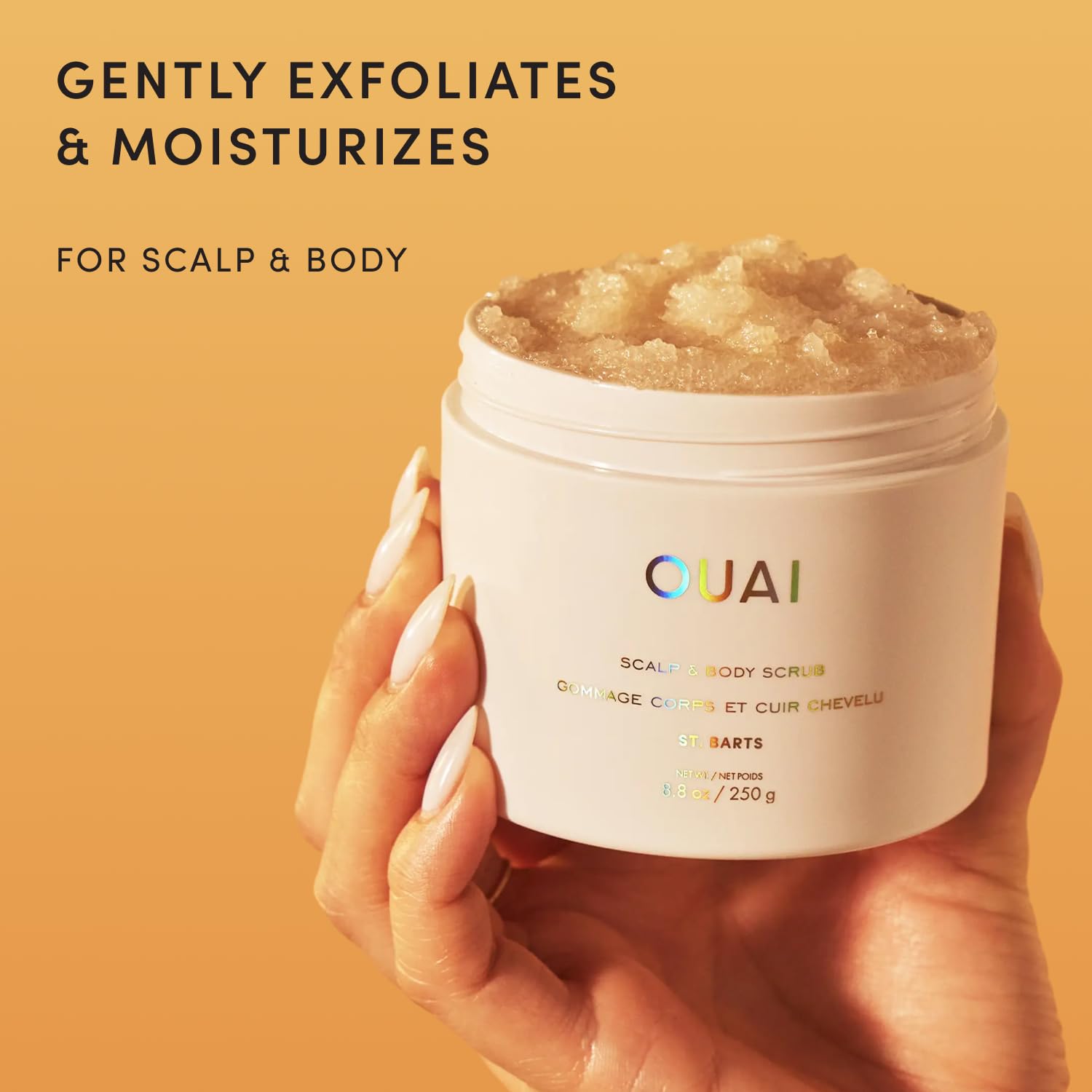 OUAI St. Barts Scalp and Body Scrub, Deep-Cleansing Sugar Scrub for Hair and Skin that Exfoliates and Moisturizes, 8.8 Oz