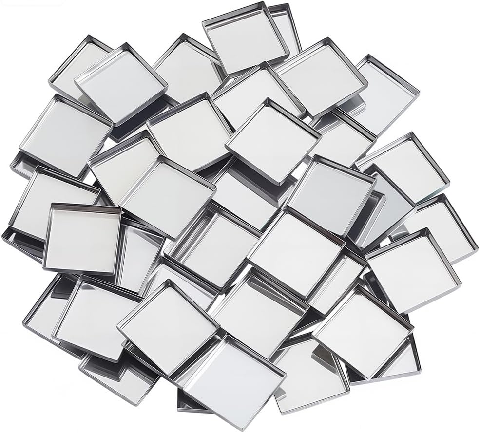 Pack of 50 Small Eyeshadow Pan Make Up Pans Metal 26 mm Empty Square Mini Palette Stainless Steel Silver Empty Tray Cabochon Holder for Eyeshadow Blush Cosmetics DIY Dubpa