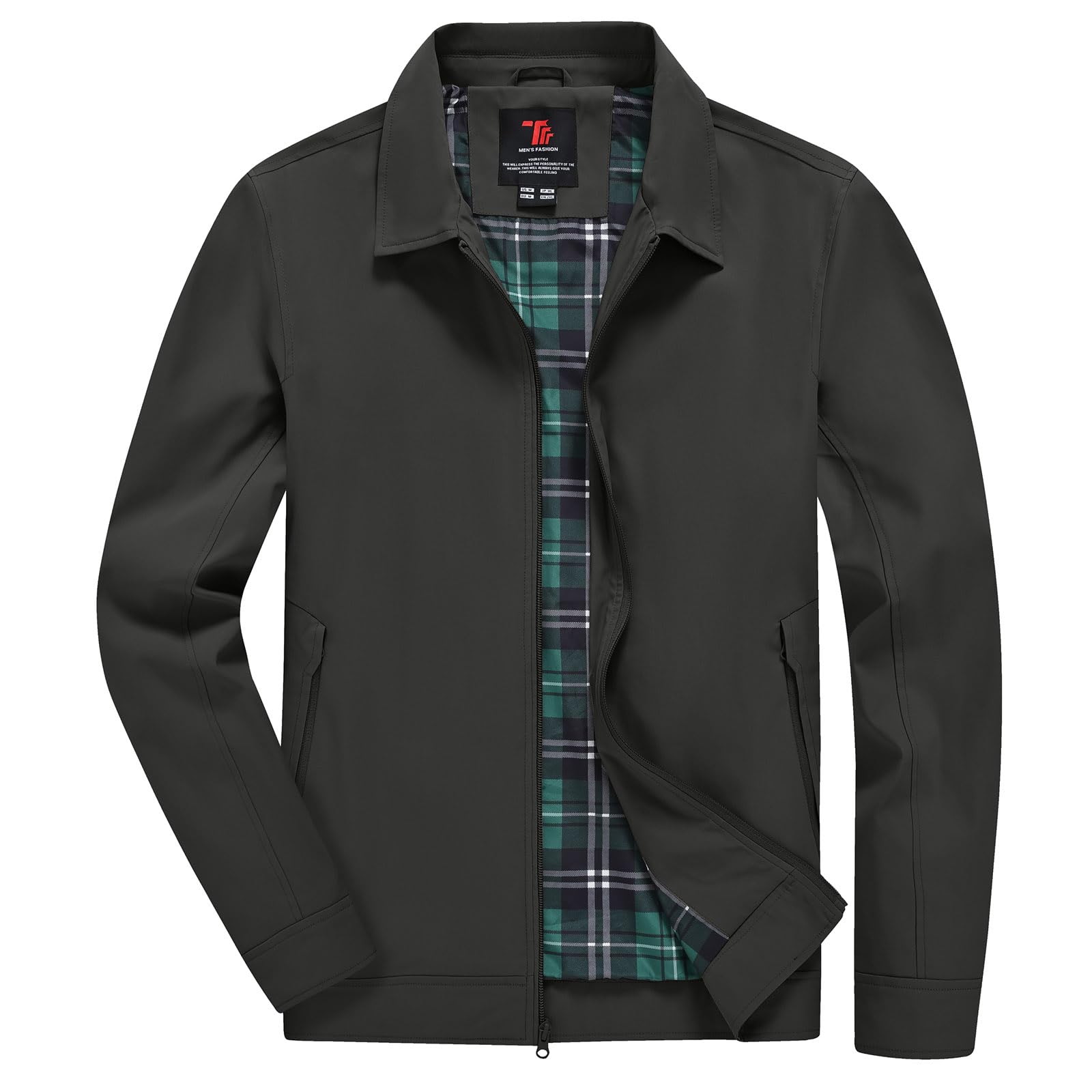 YSENTO Men's Light Jackets Lightweight Bomber Jackets Collared Work Golf Windbreakers with Zip Pockets