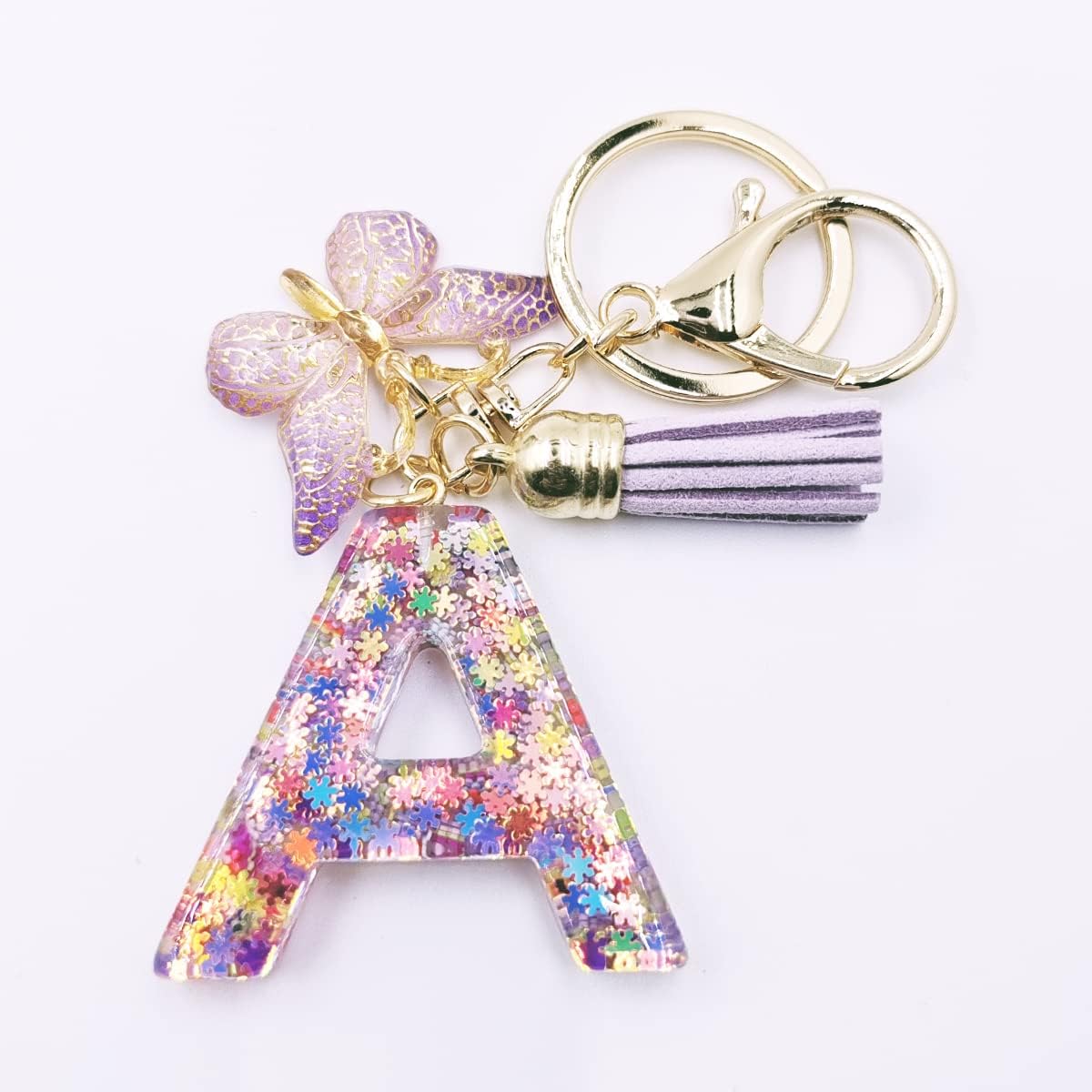 jtkdxqs Letter A-Z Keychain Purple Tassel Butterfly Key Ring for Women Backpack Handbags Pendant - Image 2