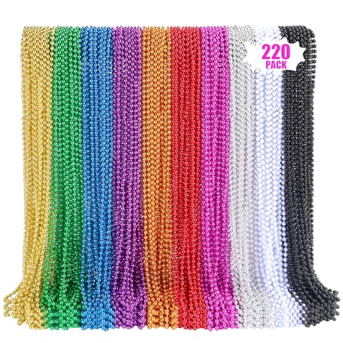 LINSIRON 220 PCS Colorful Bead Necklace 33 Inch Mardi Gras Christmas Beads