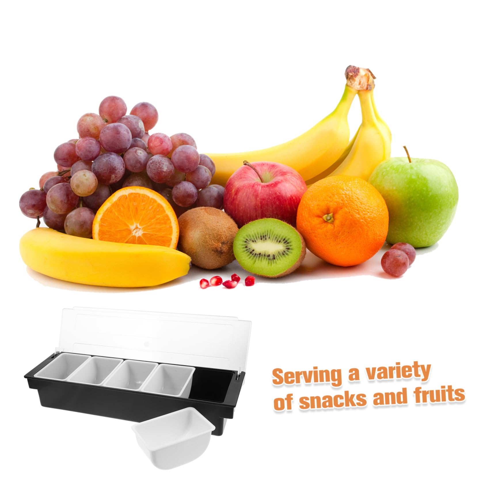 Mikikit Boîte Compartimentée 5 Cases en Plastique Robuste avec Couvercle Hermétique, Récipient Alimentaire Polyvalent pour Condiments et Fruits Secs, pour Bar et Service en Restauration