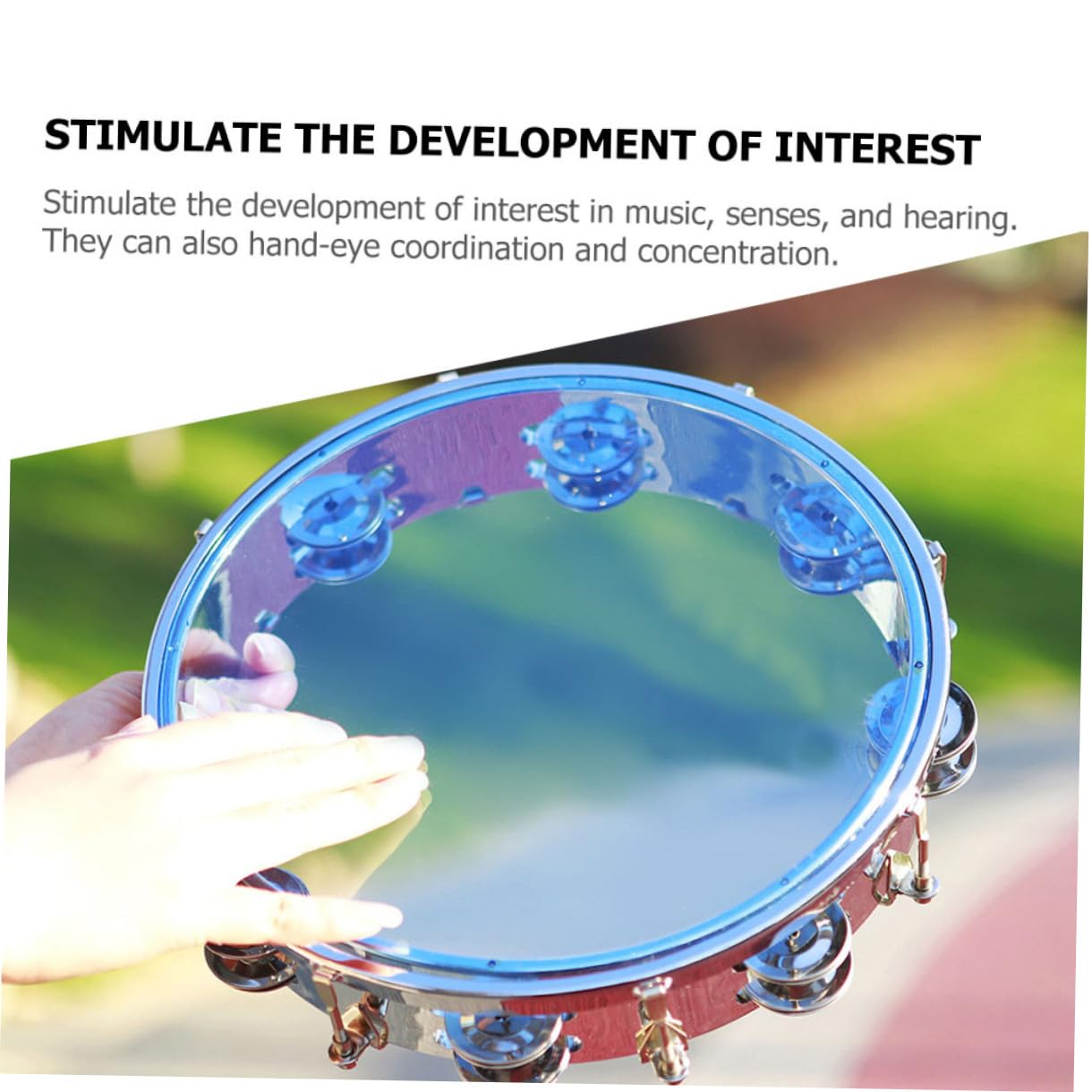 WOONEKY Pandereta de Mano de Percusión de 8 Pulgadas y Cuerpo Abs Aro de Acero Inoxidable con Doble Serie Que Estimula Interés y Concentración Instrumento Musical para Niños