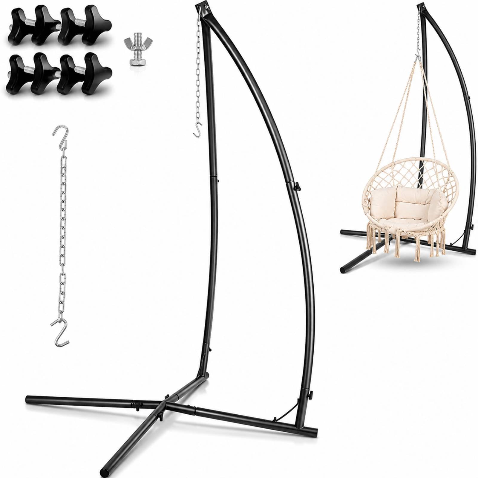 Soporte Silla Colgante 210cm,Estructura de Silla Colgante,Soporte para Hamaca,Carga Máx 110kg,Soporte de Hamaca, Soporte Sillon Colgante,Soporte Hamaca para todo Colgante Sillas,para Balcón,Jardín