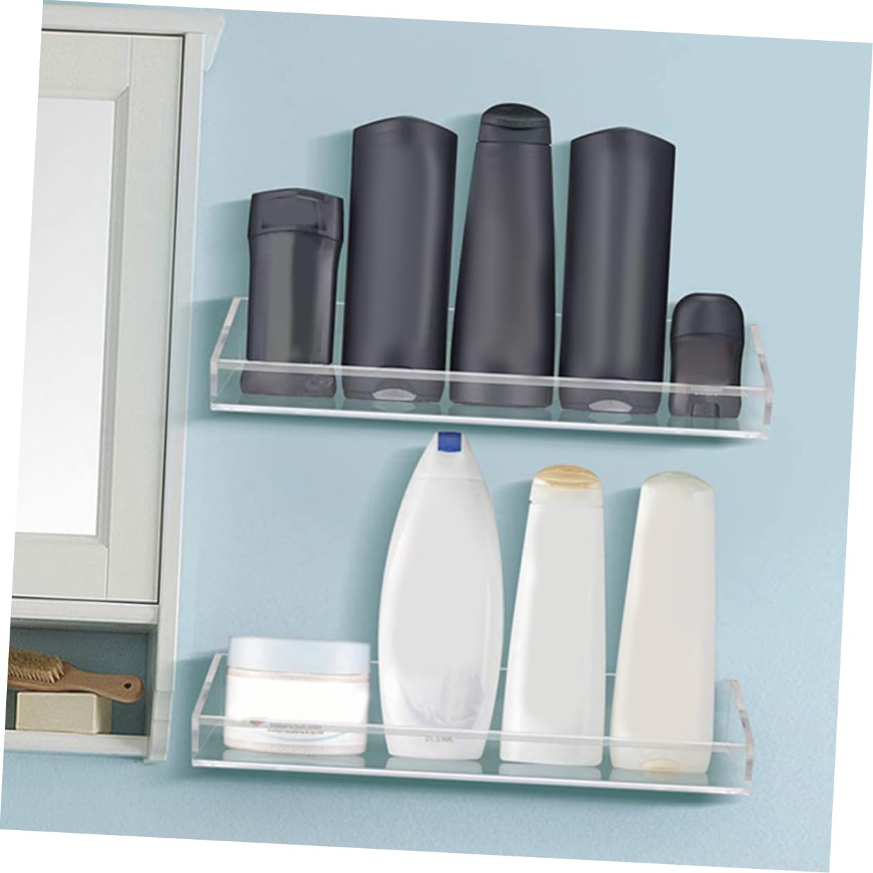 1juego Estante De Almacenamiento Acrílico Transparente para Baño y Cocina Estante Flotante Montado Pared Soporte para Jabón Champú y Utensilios De Cocina