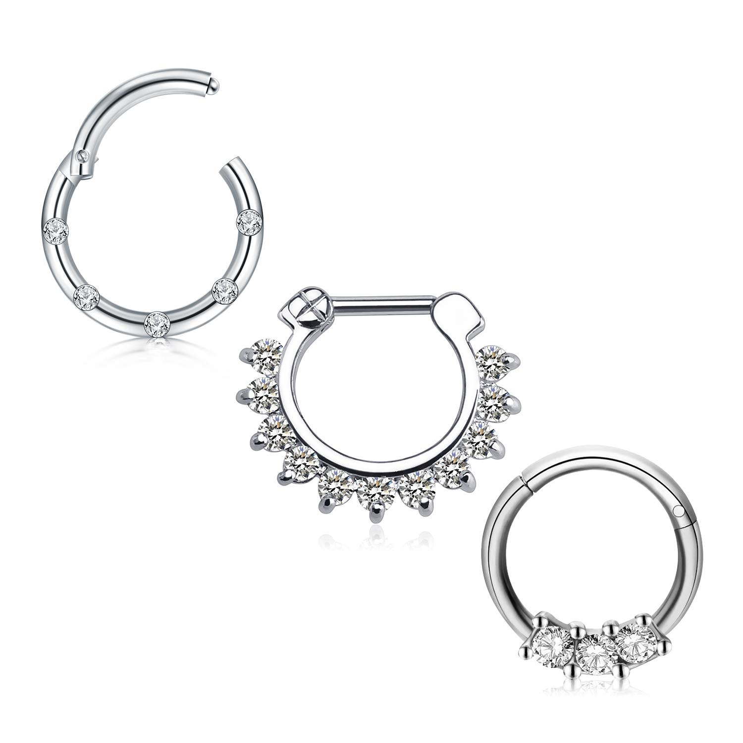 Mayhoop16G 18G Piercing Septum Clicker Segmento Aro Nariz Acero Inoxidable Anillos Nariz Clicker Anillo Nariz Labio Cartílago Oreja Joyería de Piercing