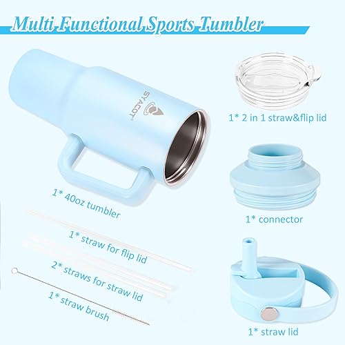 Miniatura 7 de Vaso de 40 onzas con asa y popote o se convierte en botella de agua aislada de 40 onzas que cabe en el portavasos. Botella de agua de metal de acero