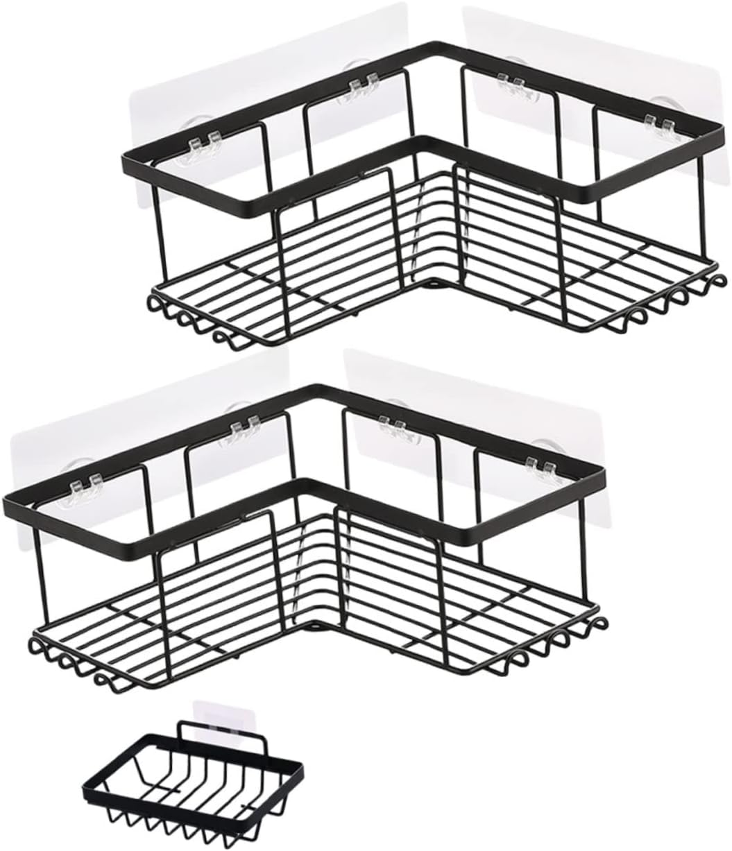 3-Piece Corner Shower Shelf Organizer Set No-Drill Wall-Mounted Storage Adhesive Bathroom Shelves for Shower Rustproof Design for Small Spaces