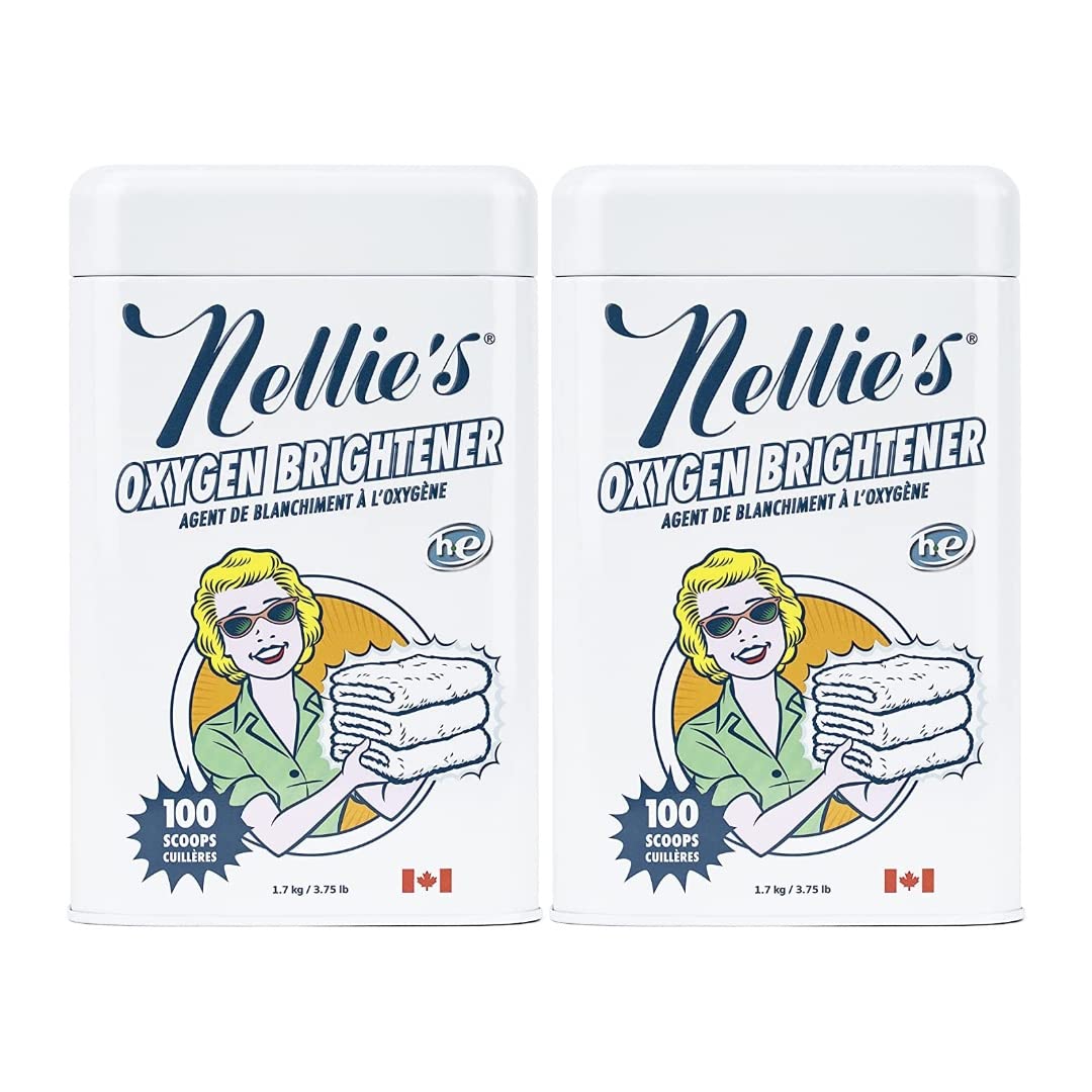 Nellie's Oxygen Brightener Powder Tin (100 Loads), 3.75 Pounds (Pack of 2)- Removes Tough Stains, Dirt and Grime