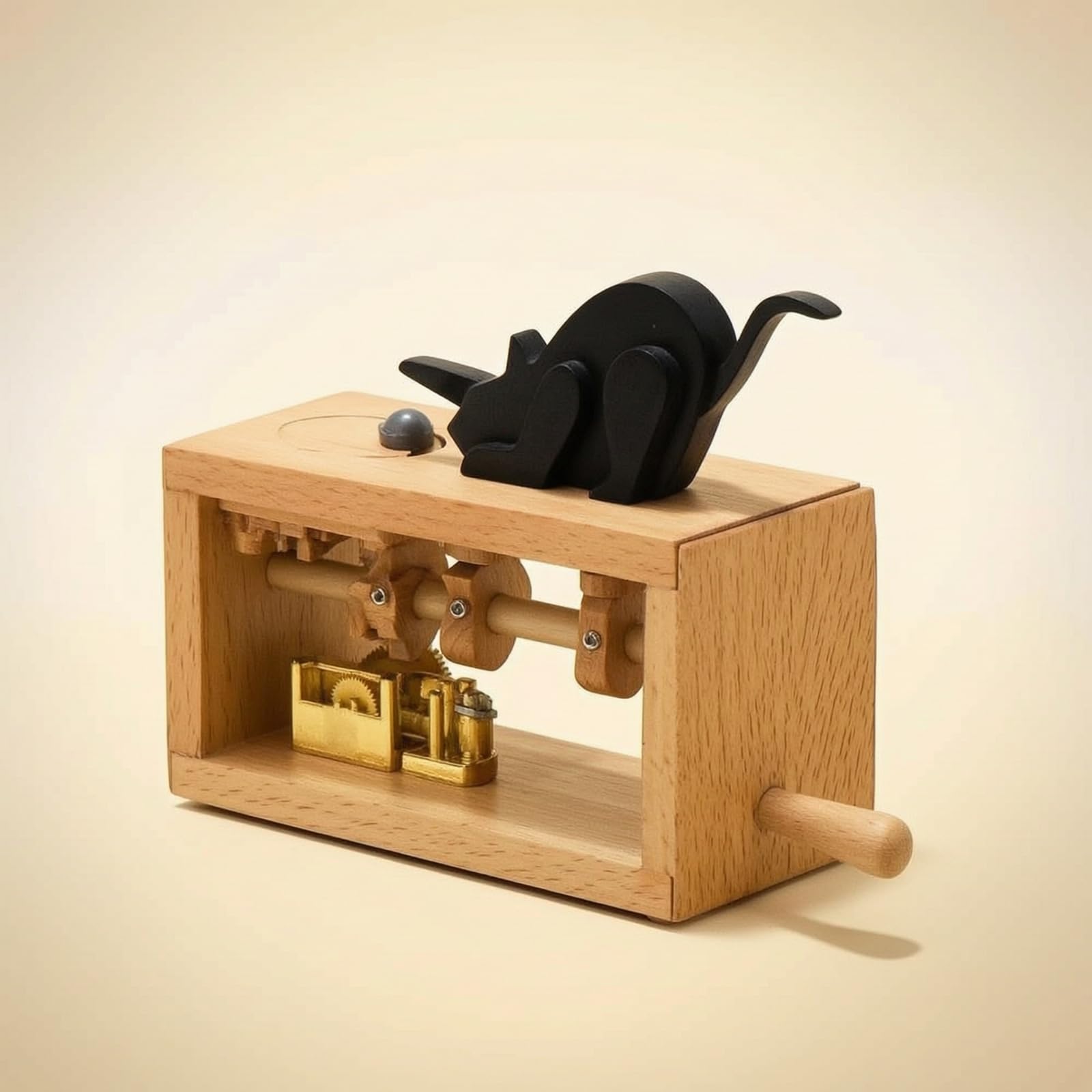 Caja de Música Decorativa Caja Musical Madera Mecánica Cuerpo Cuadrado Calidez Rústica Partes Pintadas Visibles Regalo Encantador Adecuada para , Gato Y Ratón