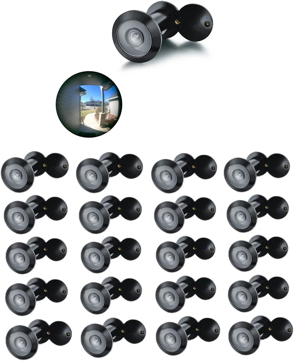 TOGU TG3016YG-BC UL Listed Solid Brass HD Glass Lens 220-degree Door Viewer Peephole with Heavy Duty Privacy Cover for 1-3/8" to 2-1/6" Doors, Matt Black Finish, 20Pack