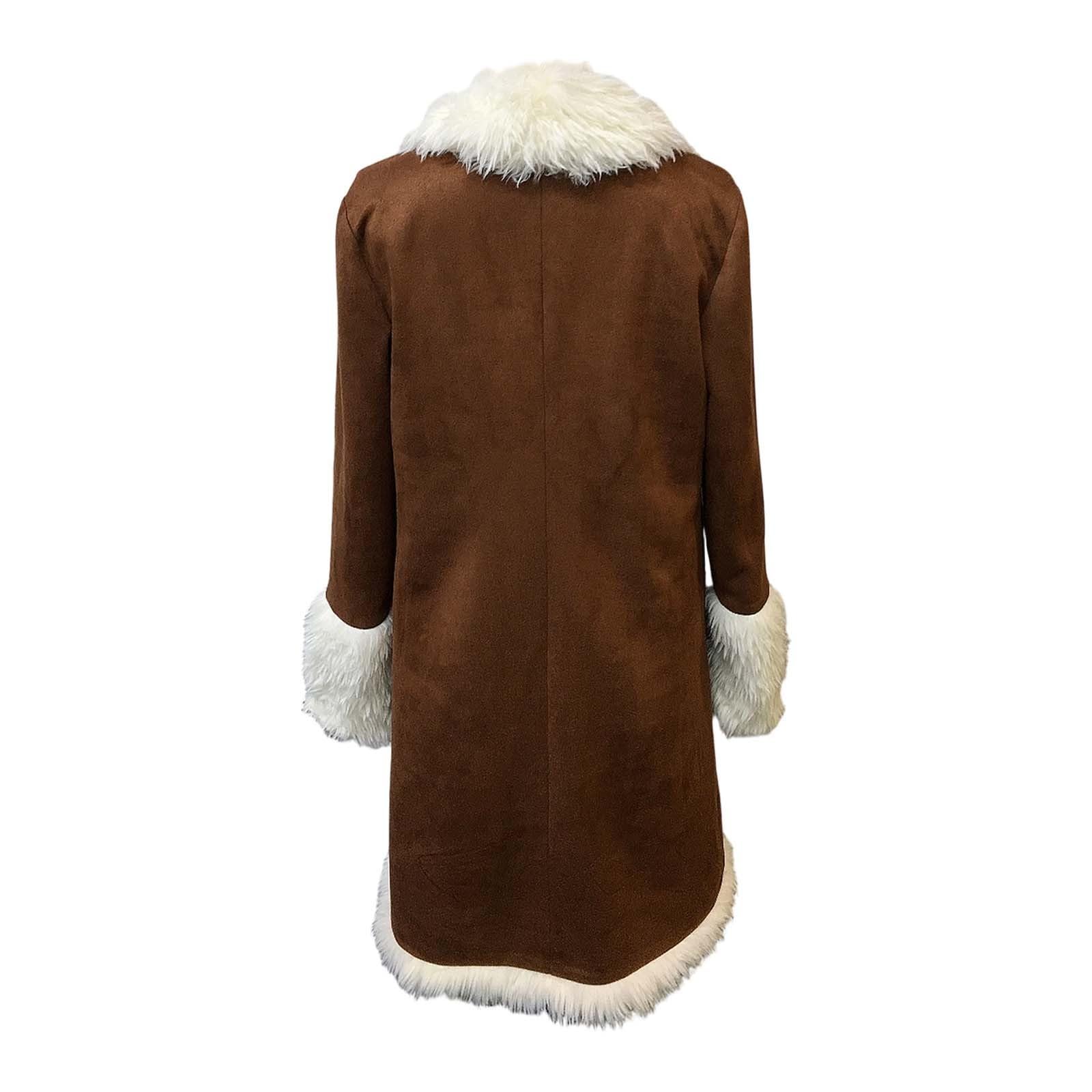 Generisch 2026 Abrigo vaquero estilo occidental para invierno Chaqueta cálida de gabardina con forro polar Ropa exterior de talla grande Abrigo largo de moda (marrón, XL)