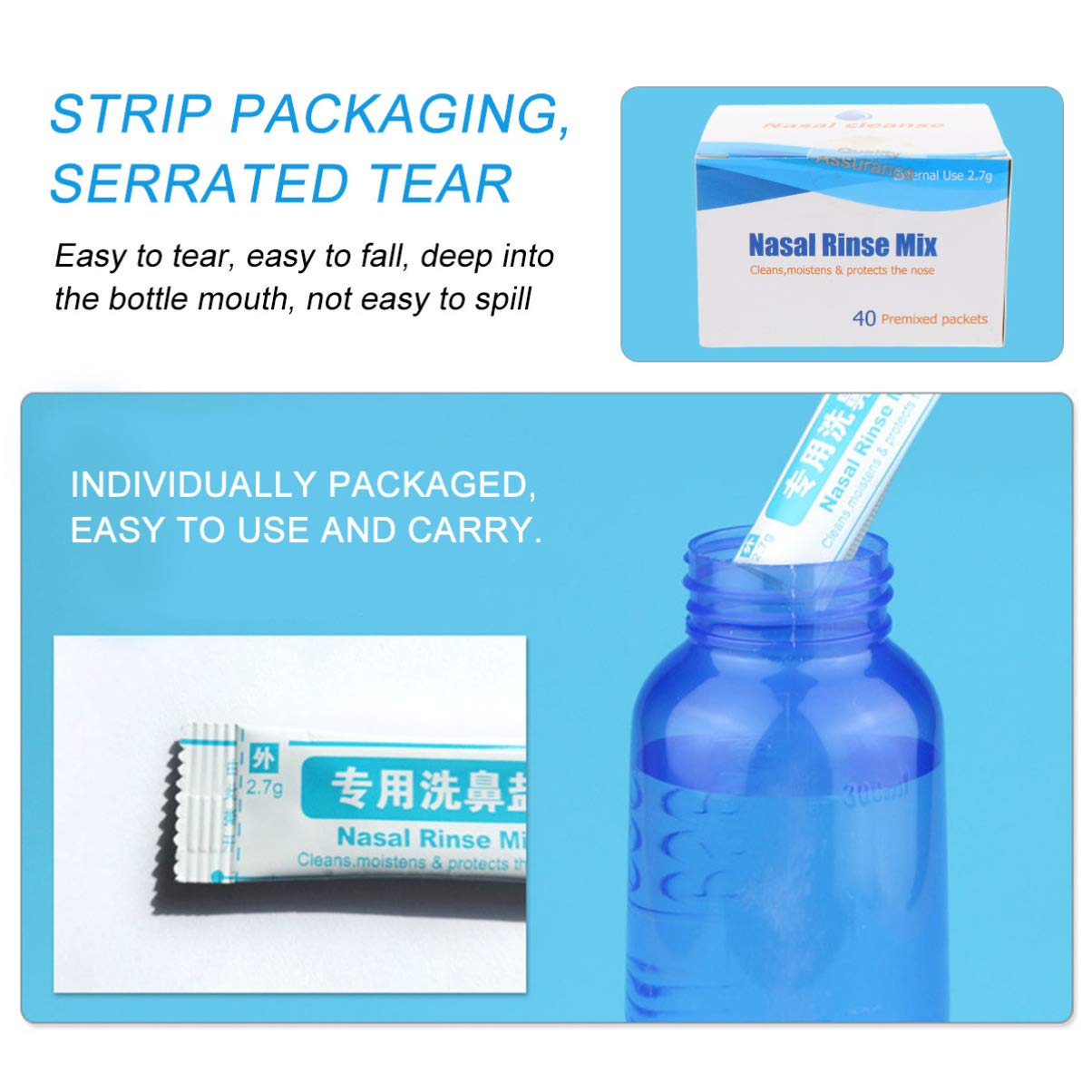 Healifty 1 boîte de 40 sachets de sel pour rinçage nasal