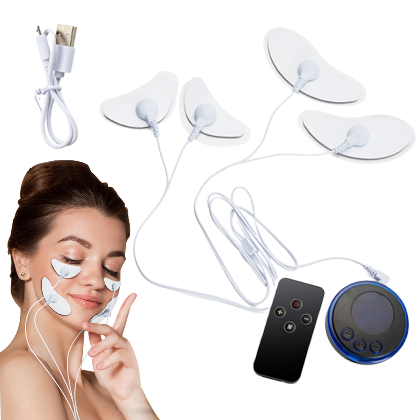 Dispositivo de elevación facial, dispositivo facial de microcorriente, masajeador facial con almohadillas de parche 8 modos Face Muscle Stimulator de 19 velocidades de elevación de microcorriente