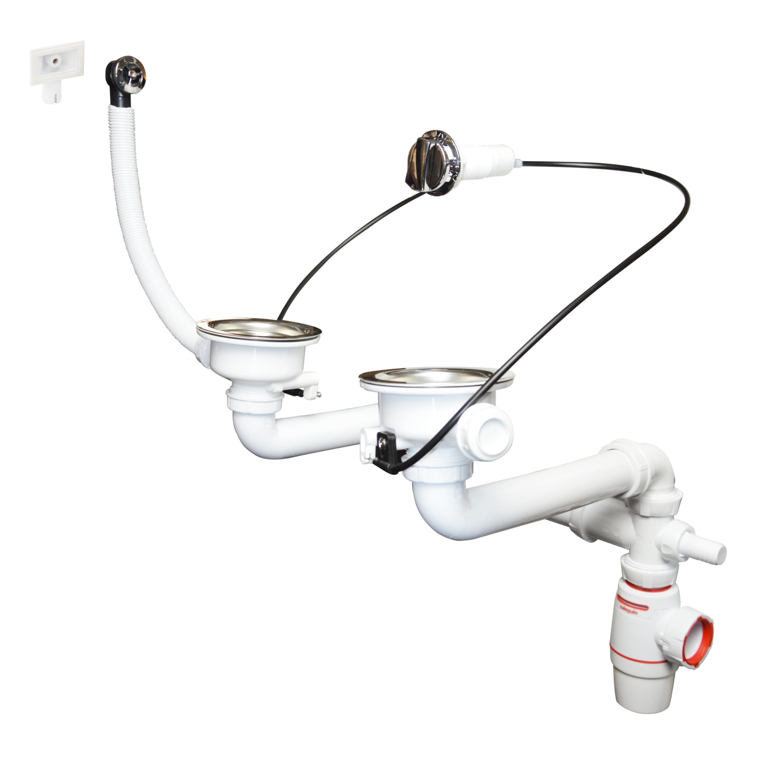 Wirquin 30724378 Ensemble bonde siphon Néo Air blanc évier 2 bacs avec anti-vide intégré, réglable, compact, zéro fuite