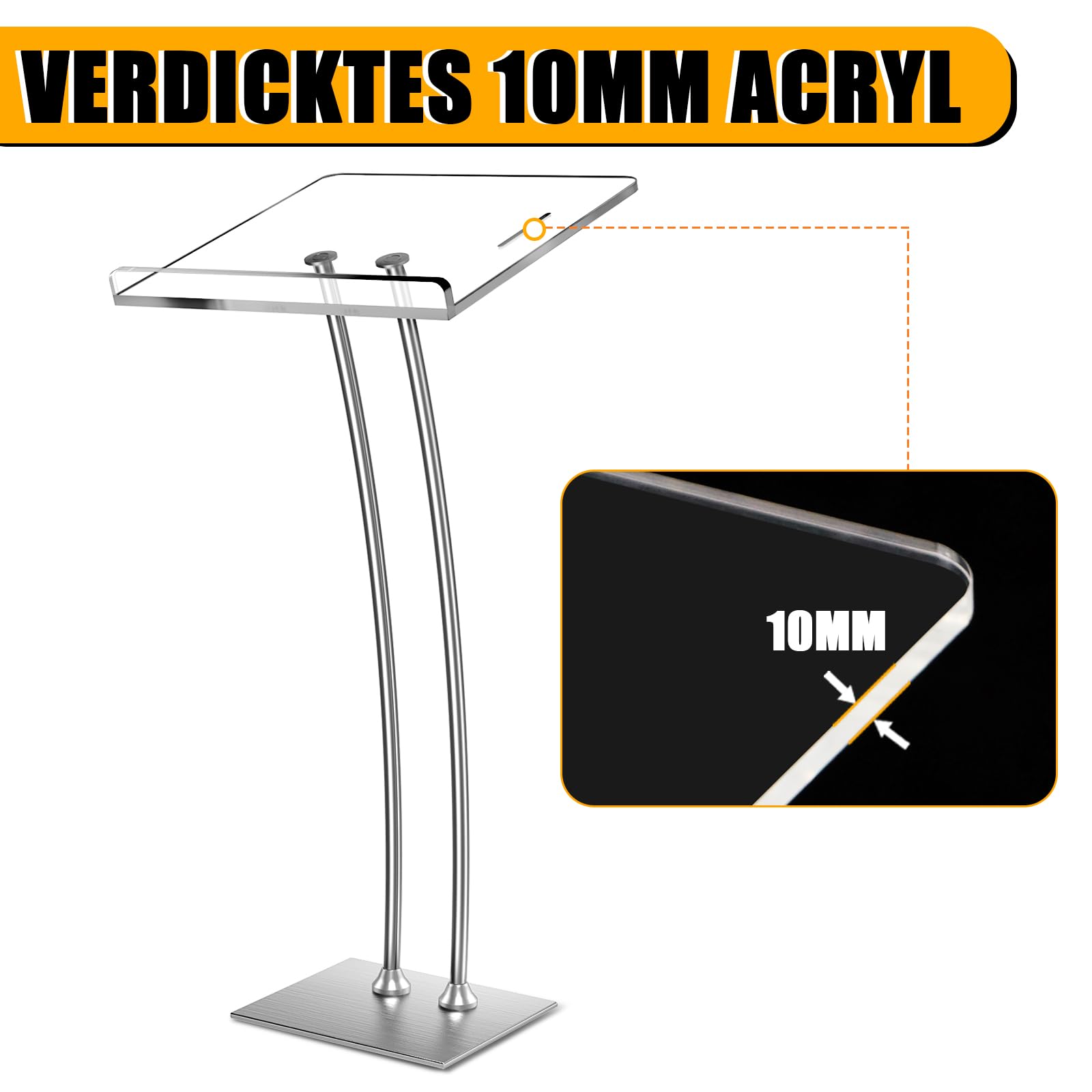 Afitdon Podium en Acrylique avec Fond Stable et Fente pour Stylo, pupitre d'église avec Plateforme de Lecture en Acrylique épais de 10 mm d'épaisseur, Support de Podium pour église, conférence