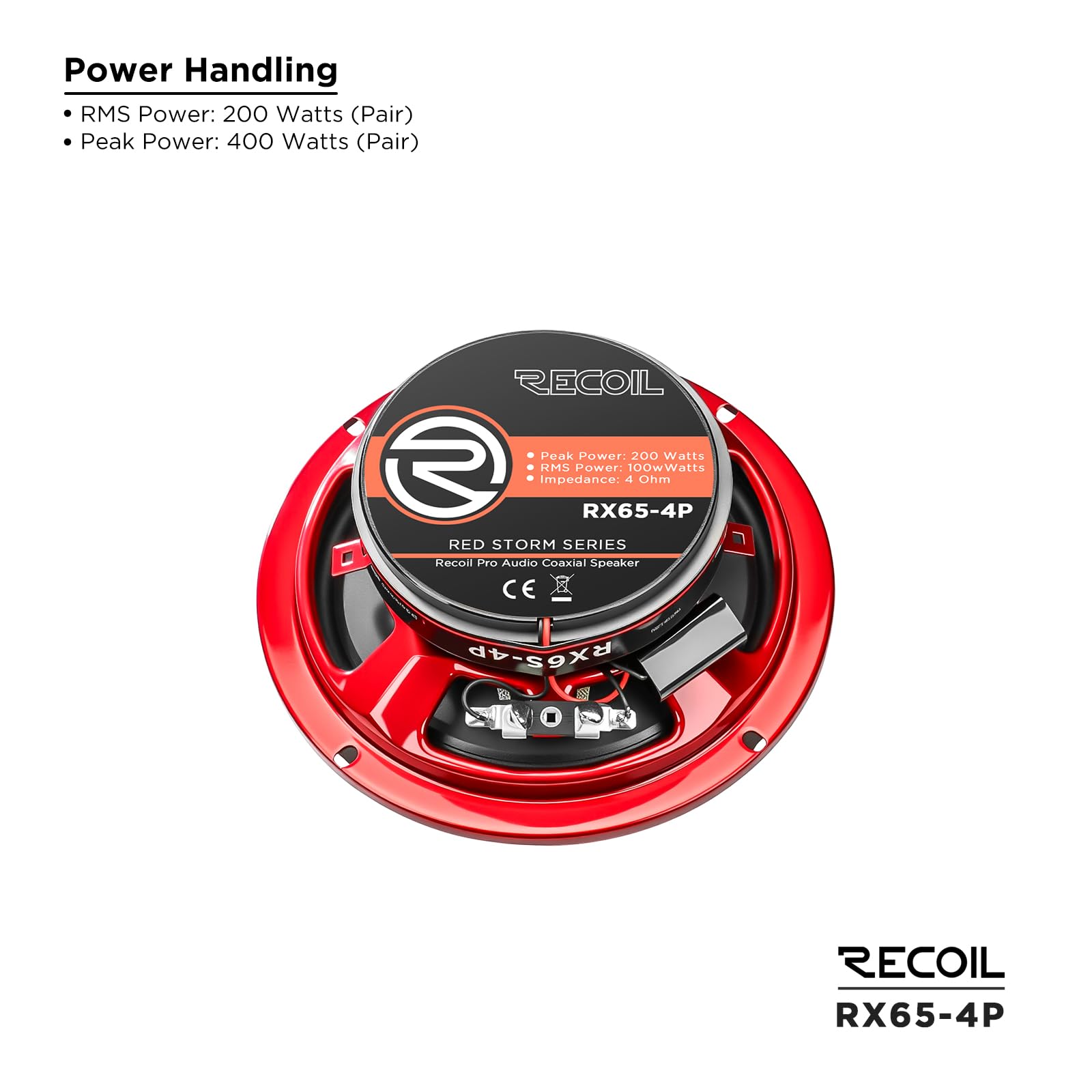 RECOIL RX65-4P Altavoces Coaxiales Coche Pro Audio 16,5cm 200W | 6.5", Driver Trompa，100W RMS, 90dB, 4 Ohm, Imán Ferrita 17oz, Bobina 1.5", Par