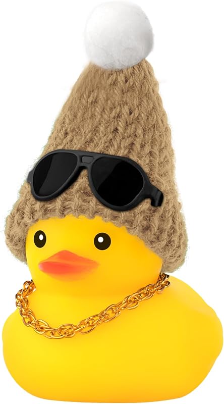 Enfeite de Pato de Borracha wonuu com Chapéu de Tricô para Painel do Carro Khaki