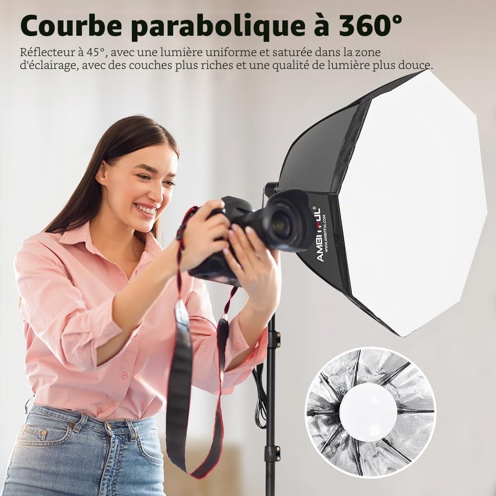 Kit d'éclairage de Photographie Softbox - 2 x 65 cm - avec trépied de 2 m et 2 Ampoules LED Bicolores 50 W 3000-6500 K - Éclairage continu à LED pour Enregistrement vidéo/Streaming en Direct