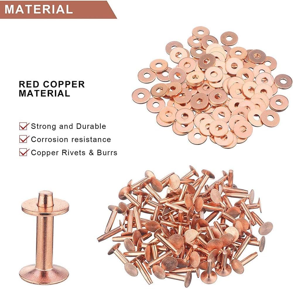 Kit de Remaches y Rebabas de Cobre, 40 Juegos de Remaches de Cobre, Herramienta de Ajuste de Remaches de Cobre Puro para Cinturones, Carteras, Collares, Suministros de Artesanía (Estilo C)
