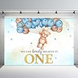 MEHOFOND Boys 1st Birthday Bear Backdrop We Can Bearly Believe It One Happy First Birthday Banner Decorations Photography Background Kids Portrait Cake Table Supplies 7x5ft