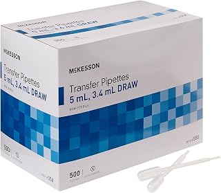 McKesson Transfer Pipette, Non-Sterile, 5 mL Capacity 0.5 mL to 1 mL Graduation Increments, 500 Count, 10 Packs, 5000 Total