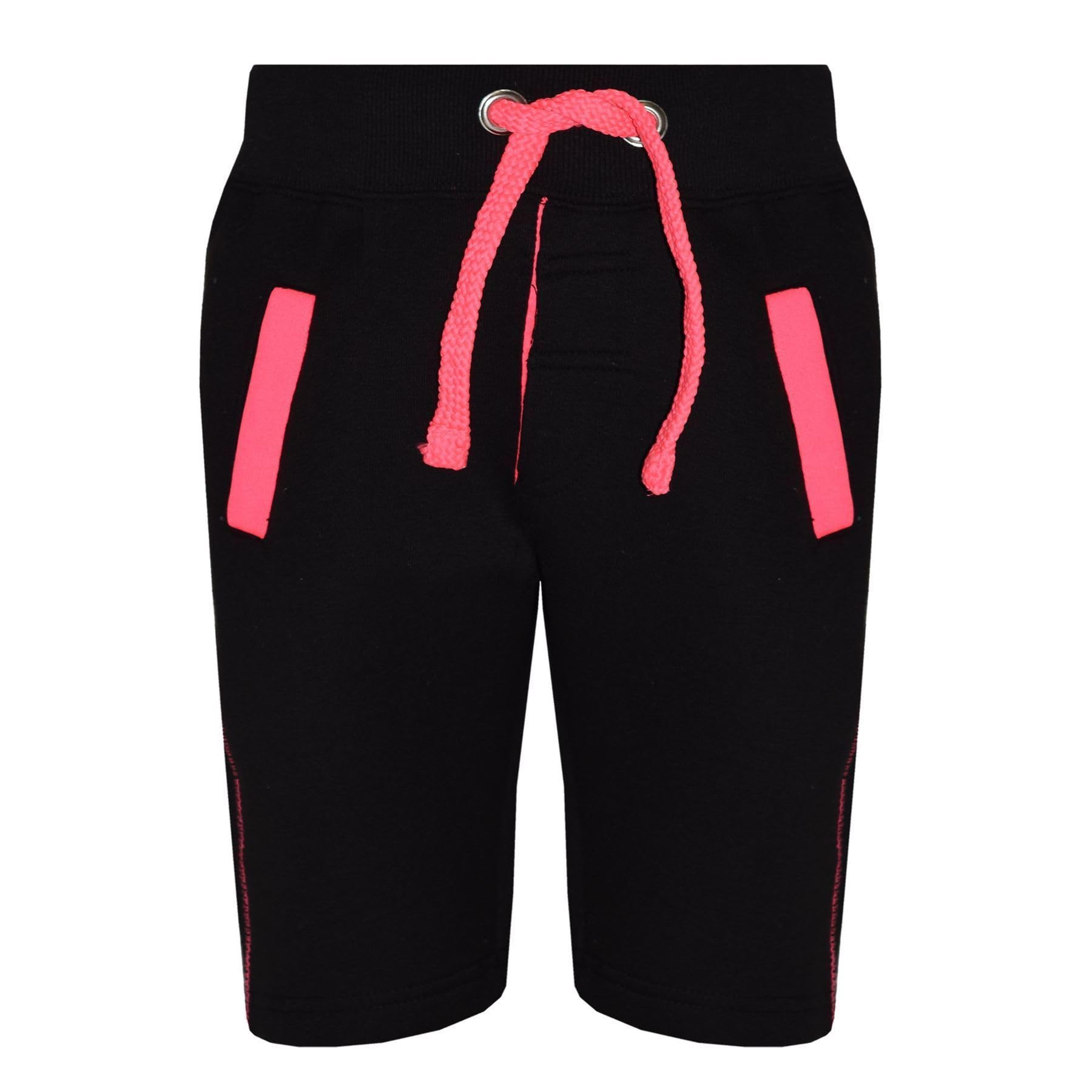 A2z 4 Kids Boys Black & Neon Pink Fleece Jogging Shorts - Shorts Contrast Trim Black N Pink 3-4.