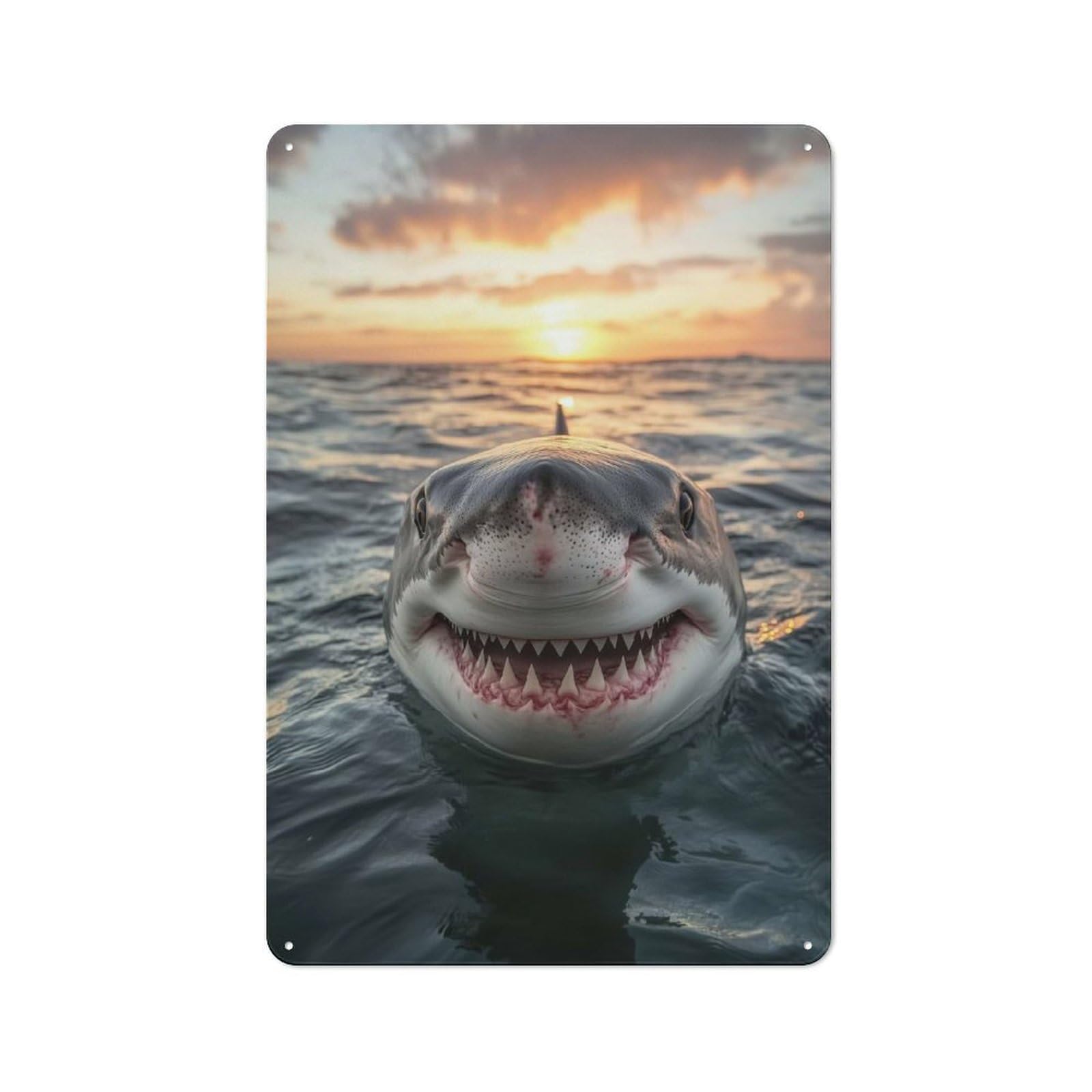Junmoney Great White Shark Sunset Vintage Tin Sign 30X20cm Featuring For Bar Or Restaurant, A Decorative Christmas Gift For Bar Decor Enthusiasts