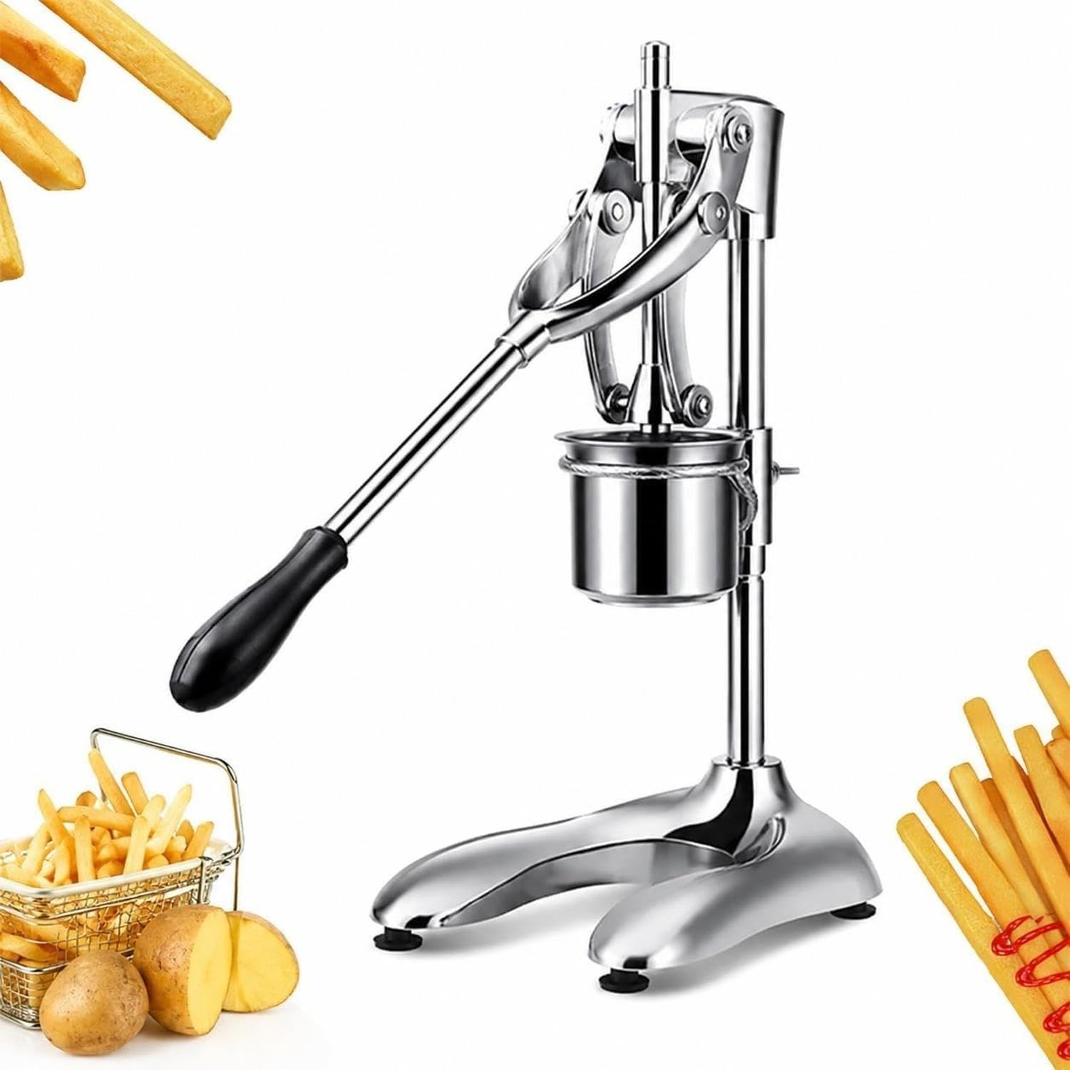 Pressa Manuale per Patatine Fritte a Leva, Taglia Patate da Cucina Professionale, Silver