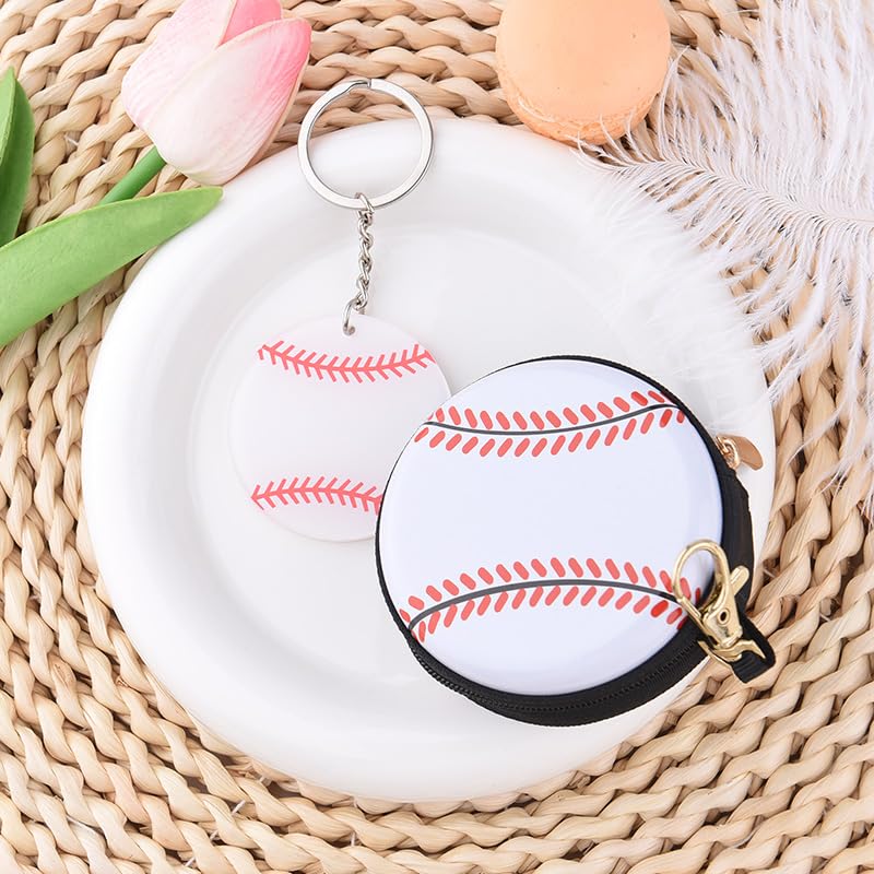 Coin Purse Keychain with Zipper Basketball Soccer Volleyball Baseball Coin Pouch Round Sports Tinplate Bag for Sport Lover3