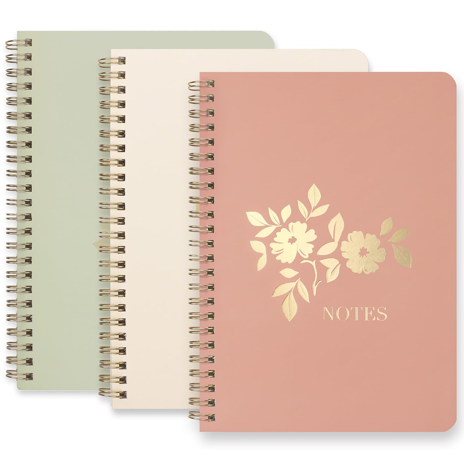Journal for Women Spiral Notebook, Set of 3 Gold Foil Embossed Cute Notebooks for Work, School or Study Supplies - Journaling Notebooks - College Ruled Notebooks - 8.25 x 6 Inches