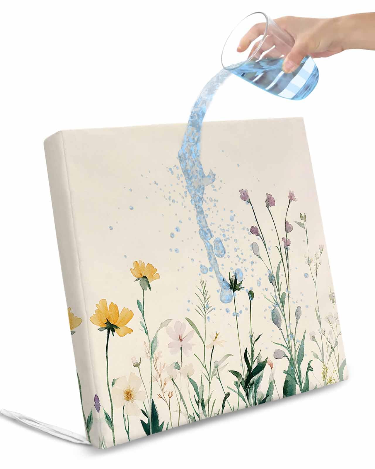 2 Pack Farmhouse Floral Waterproof Cushion Covers with Ties, Outdoor Patio Chaise Lounge Chair Seat Cushion Slip Covers Replacement(Only Cover) Vintage Flowers Botanical 20