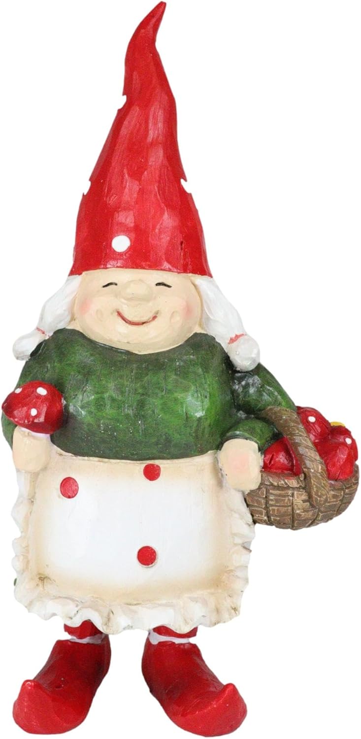 Ebros Gift Whimsical Festive Holiday Mrs Gnome Grandmother with Apron Carrying Basket of Toadstool Mushrooms Figurine Travelling Gnomes DIY Fairy Garden Home Decor Sculpture