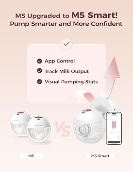 Momcozy M5 Smart APP Controlled Wearable Breast Pump, Hands-Free Wireless Electric Pump, 3 Modes 9 Suction Levels, BPA-Free, Portable Lightweight, 24mm Flange, 1-Pack Cozy Red