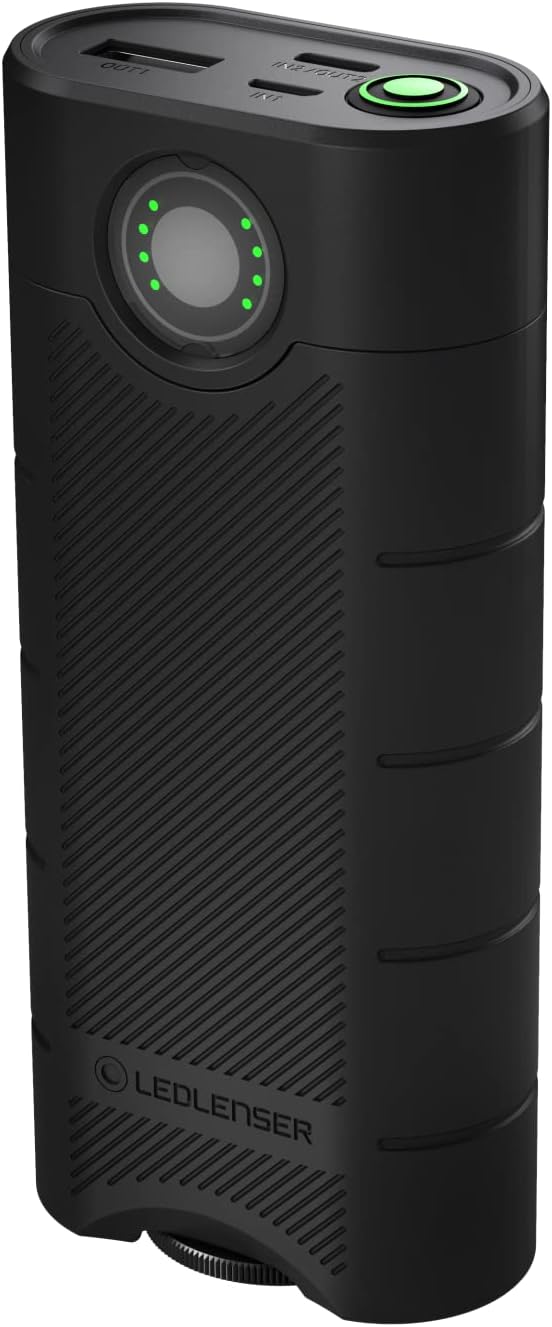 Ledlenser Flex10 Power Bank - Black, 9000mAh - 6-in-1 Power System & Fast-Charging Portable Charger - Replaceable Li-Ion Cells for Battery Backup, IP65 Water-Dust Protection & Waterproof Battery Pack