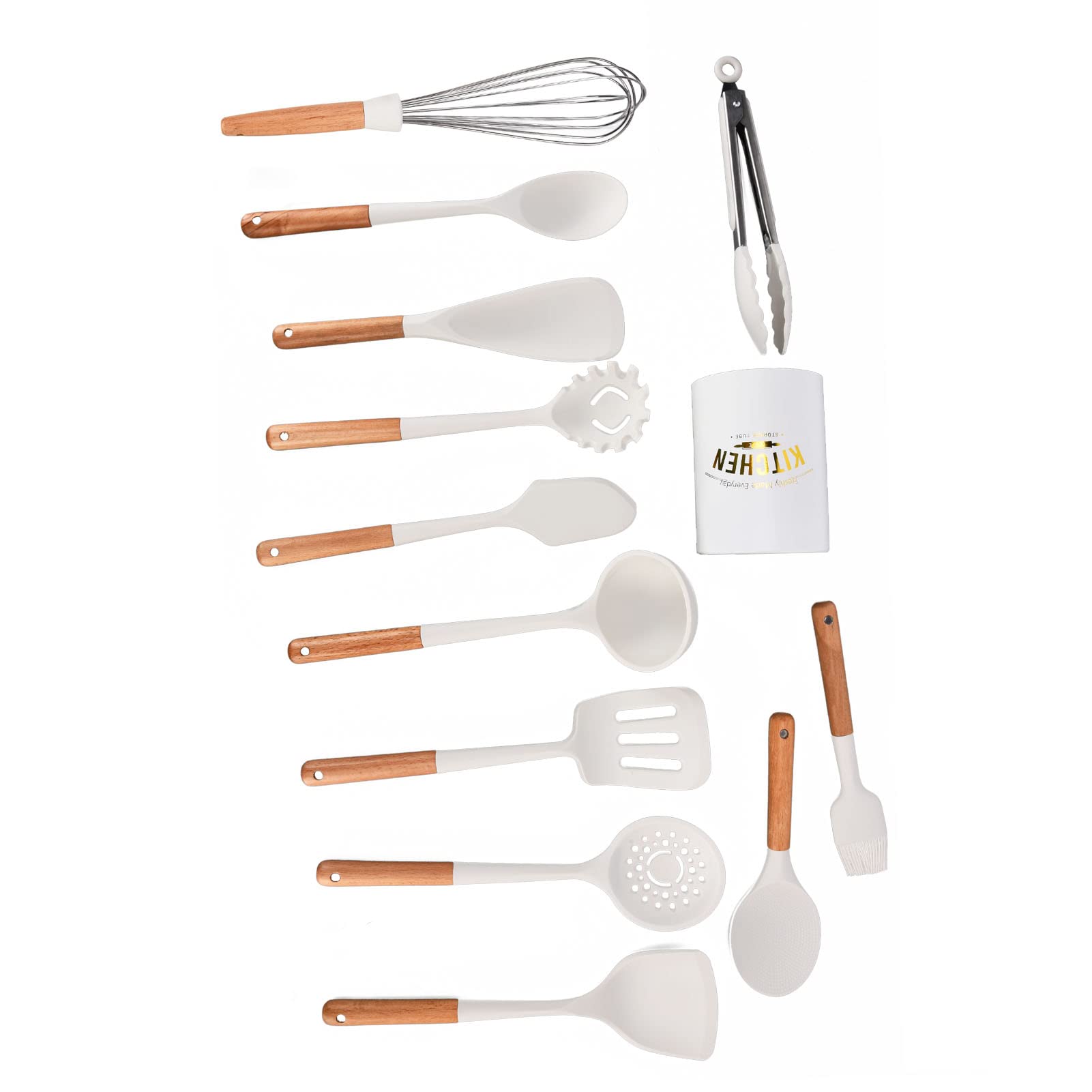 Silikon-Kochutensilien-Set, Modern, Minimalistisch, 12-teilig, Antihaftbeschichtet, Küchenutensilien für die Hausmannskost, weiß, BPA-frei