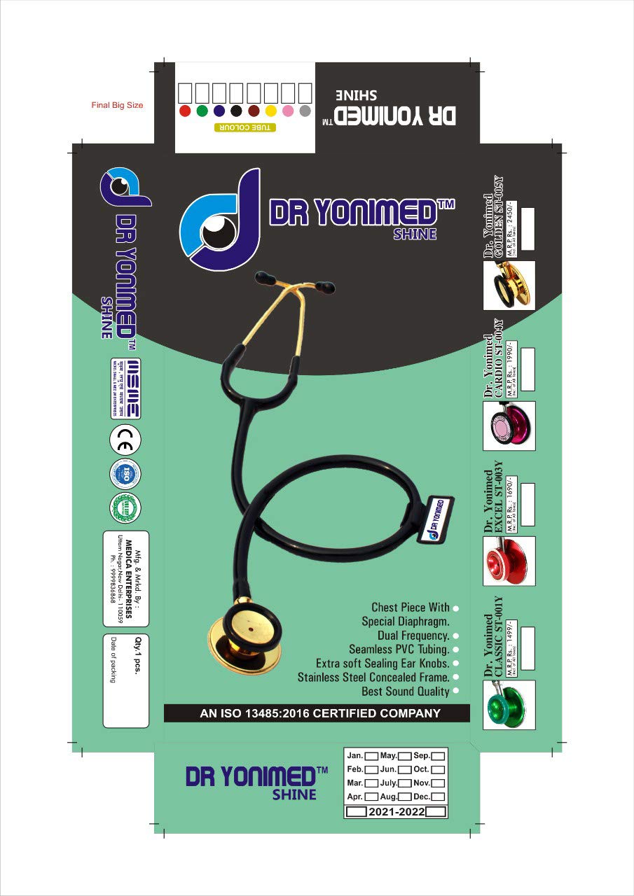 Dr Yonimed Super Deluxe Dual Head Stethoscope Acoustic Black Tube For Doctors, Surgeon, Nurse & Students. 4