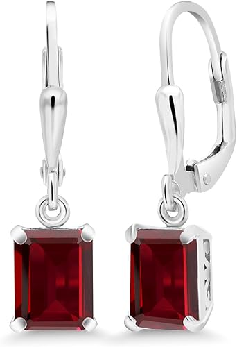 Gem Stone King Aretes colgantes de plata de ley 925 de 0.315 x 0.236 in con piedra preciosa de corte esmeralda para mujer