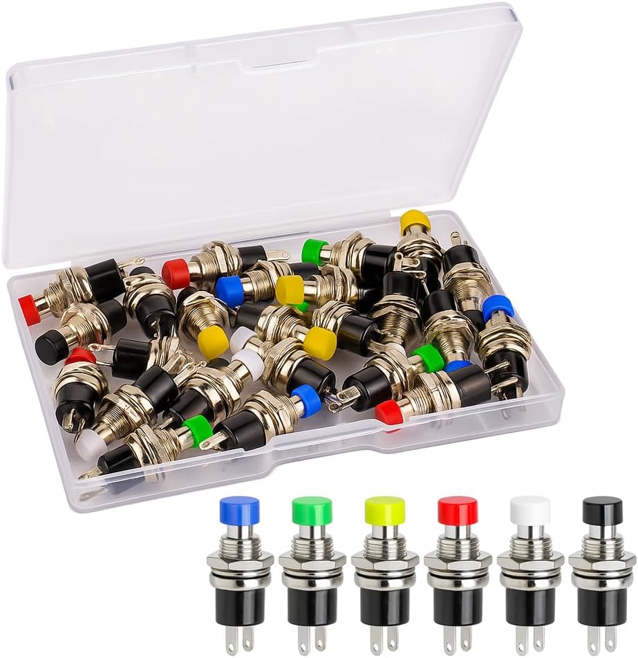 Gebildet 24pcs 7mm Mini Momentary Push Button 3V-6V-12V-24V-230V/1A, SPST Nomal Open ON/OFF 2 Pin Round Flat Button for Model Railway Hobby